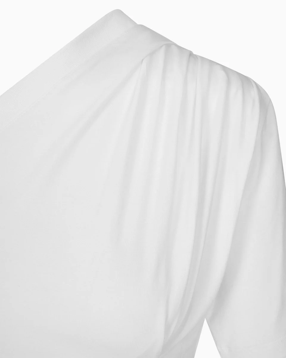 One Shoulder Cinching Tee | White - Image 13