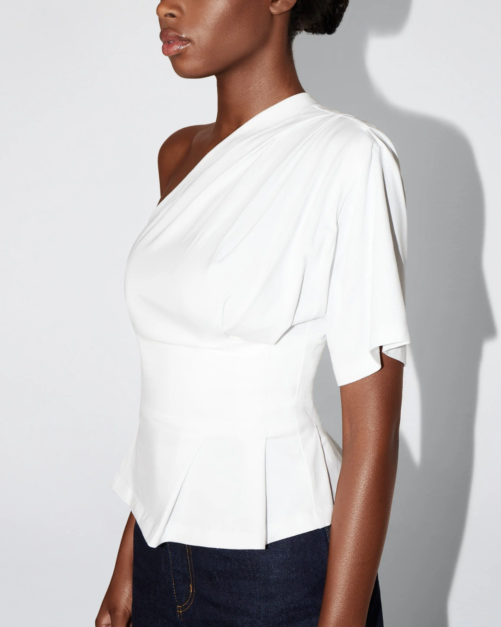 One Shoulder Cinching Tee | White - Image 3