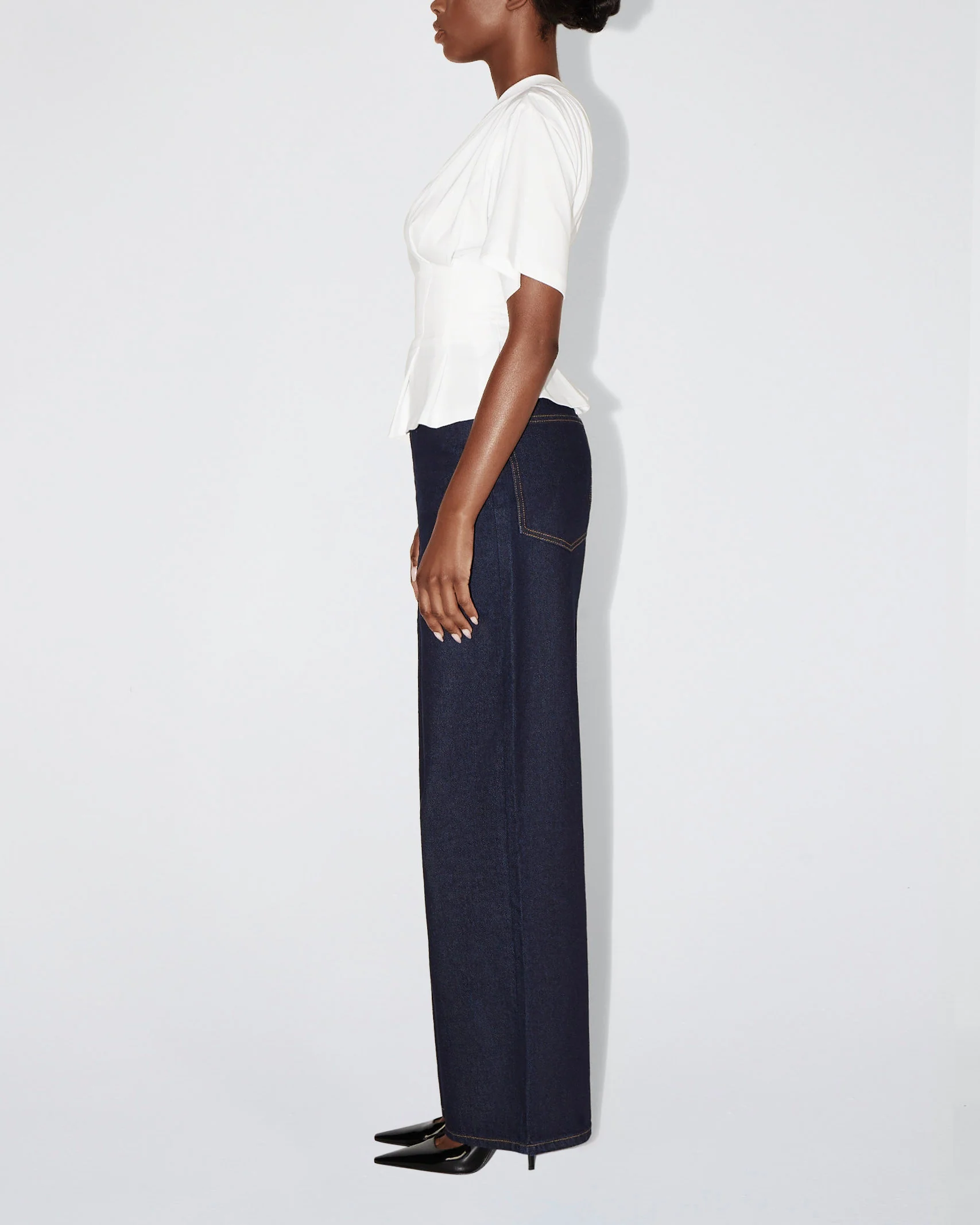 One Shoulder Cinching Tee | White - Image 4