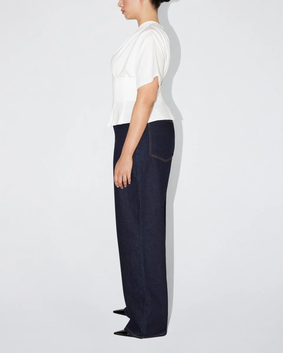 One Shoulder Cinching Tee | White - Image 9