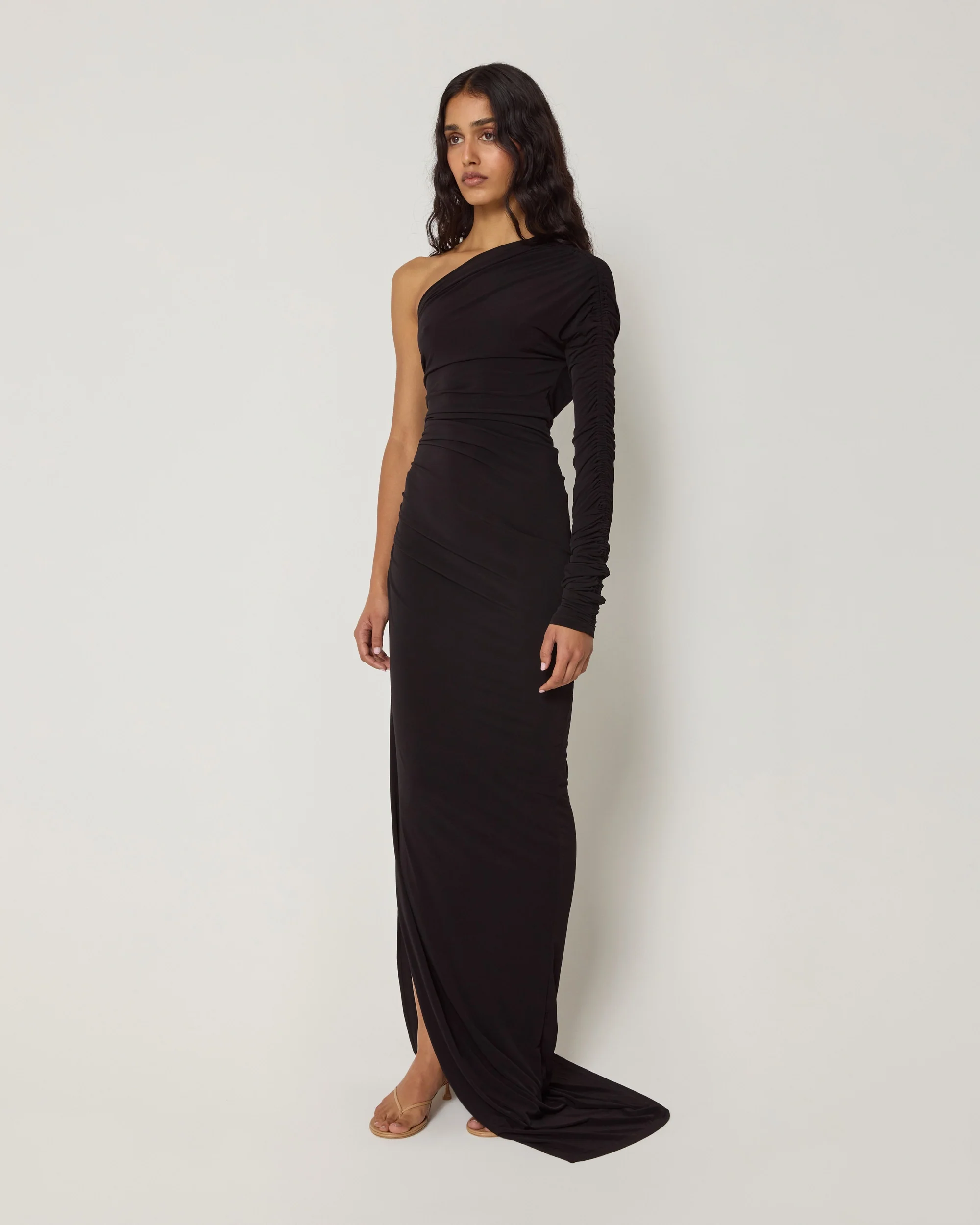 One Shoulder Ruched Gown | Black - Image 3