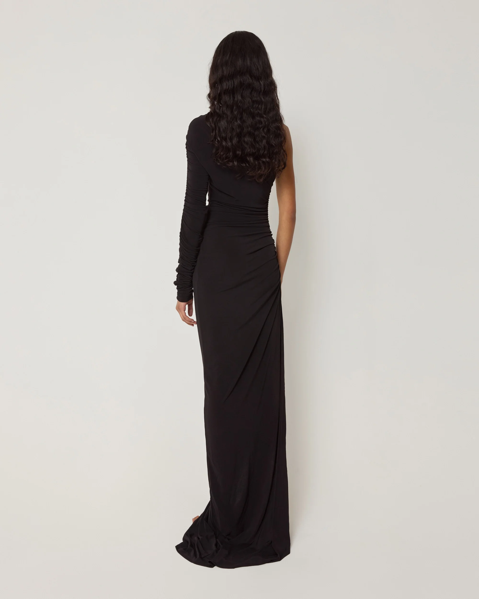 One Shoulder Ruched Gown | Black - Image 4
