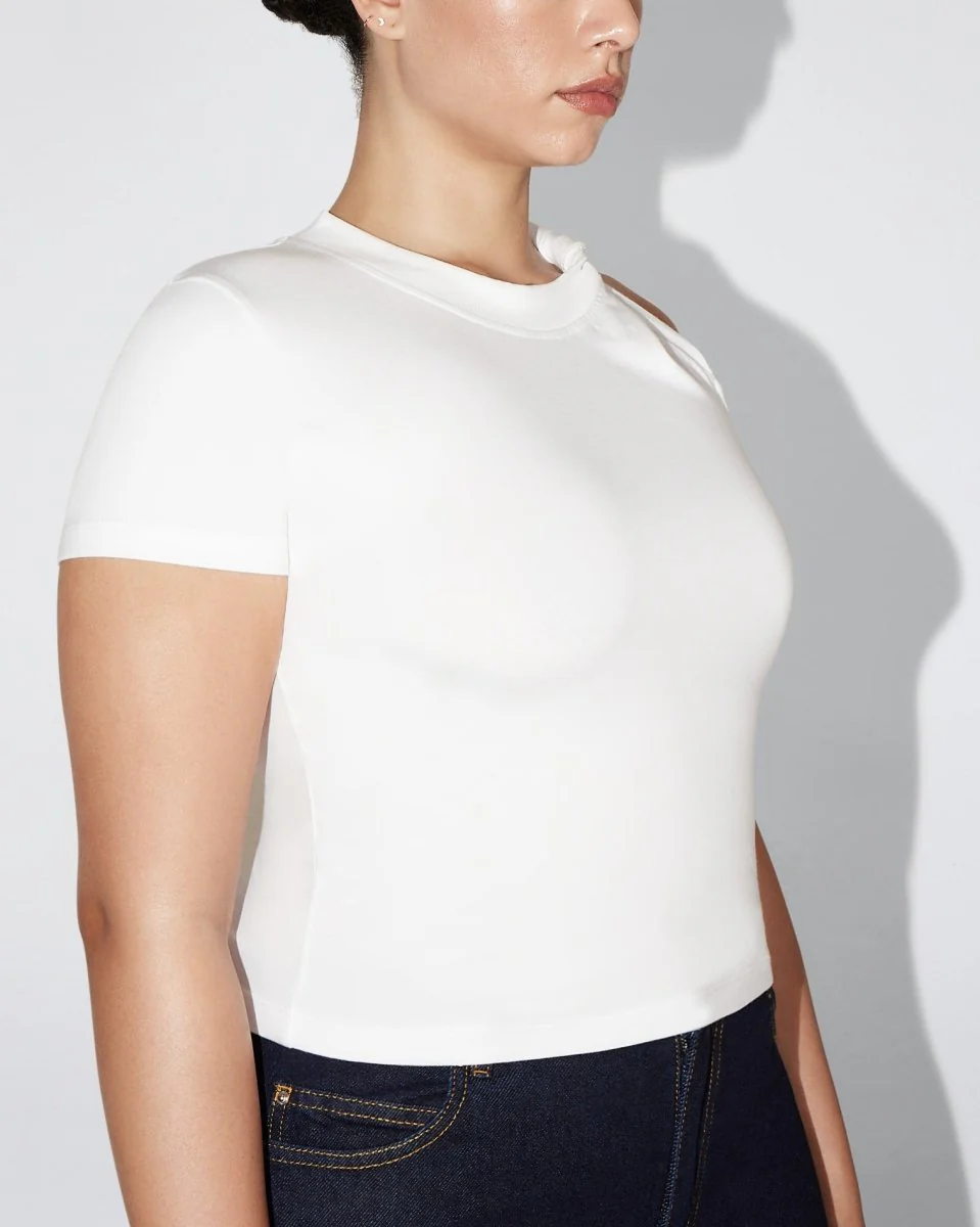 One Shoulder Twist Tee | White - Image 12