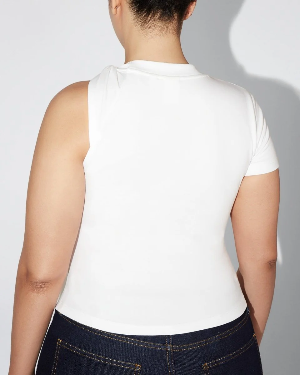 One Shoulder Twist Tee | White - Image 13
