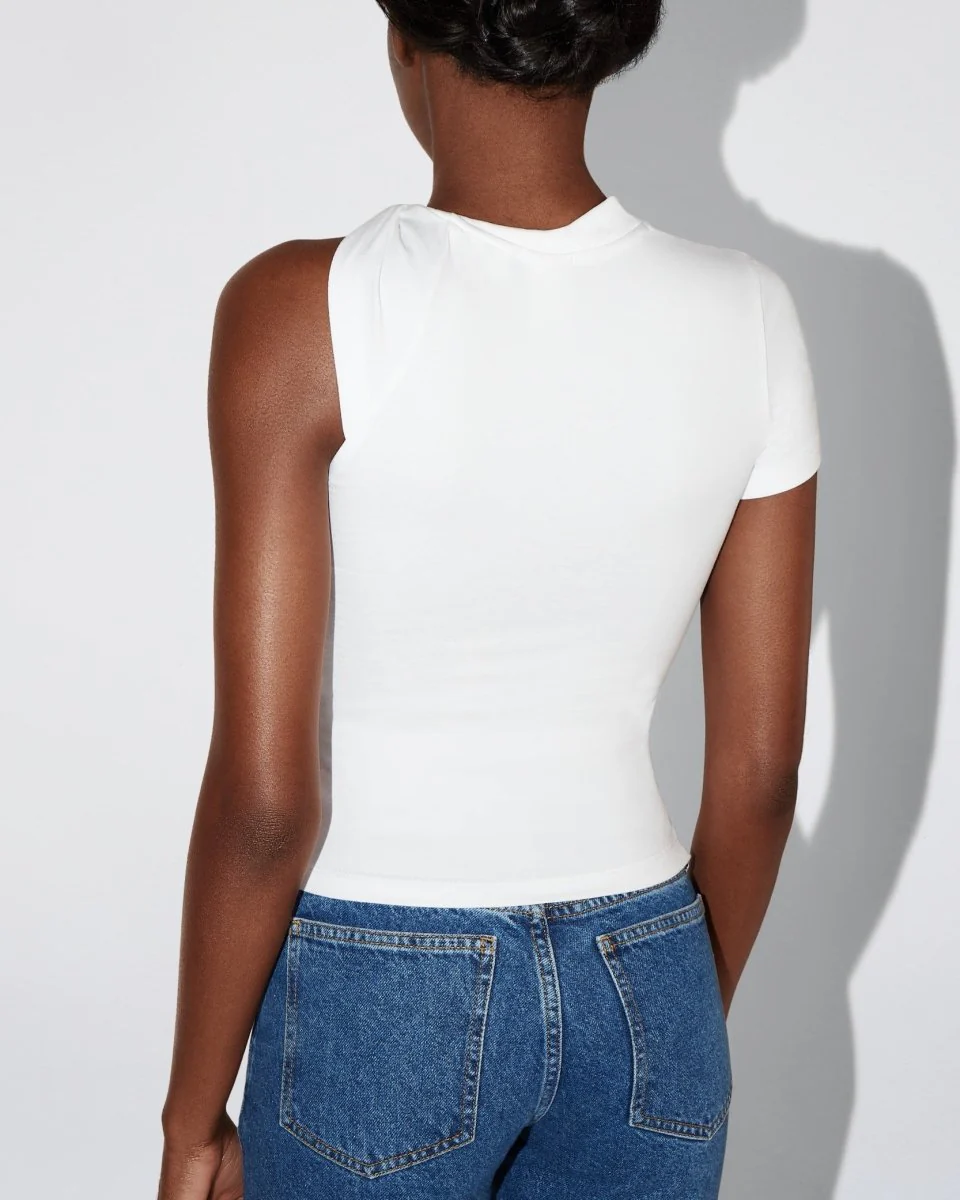 One Shoulder Twist Tee | White - Image 7