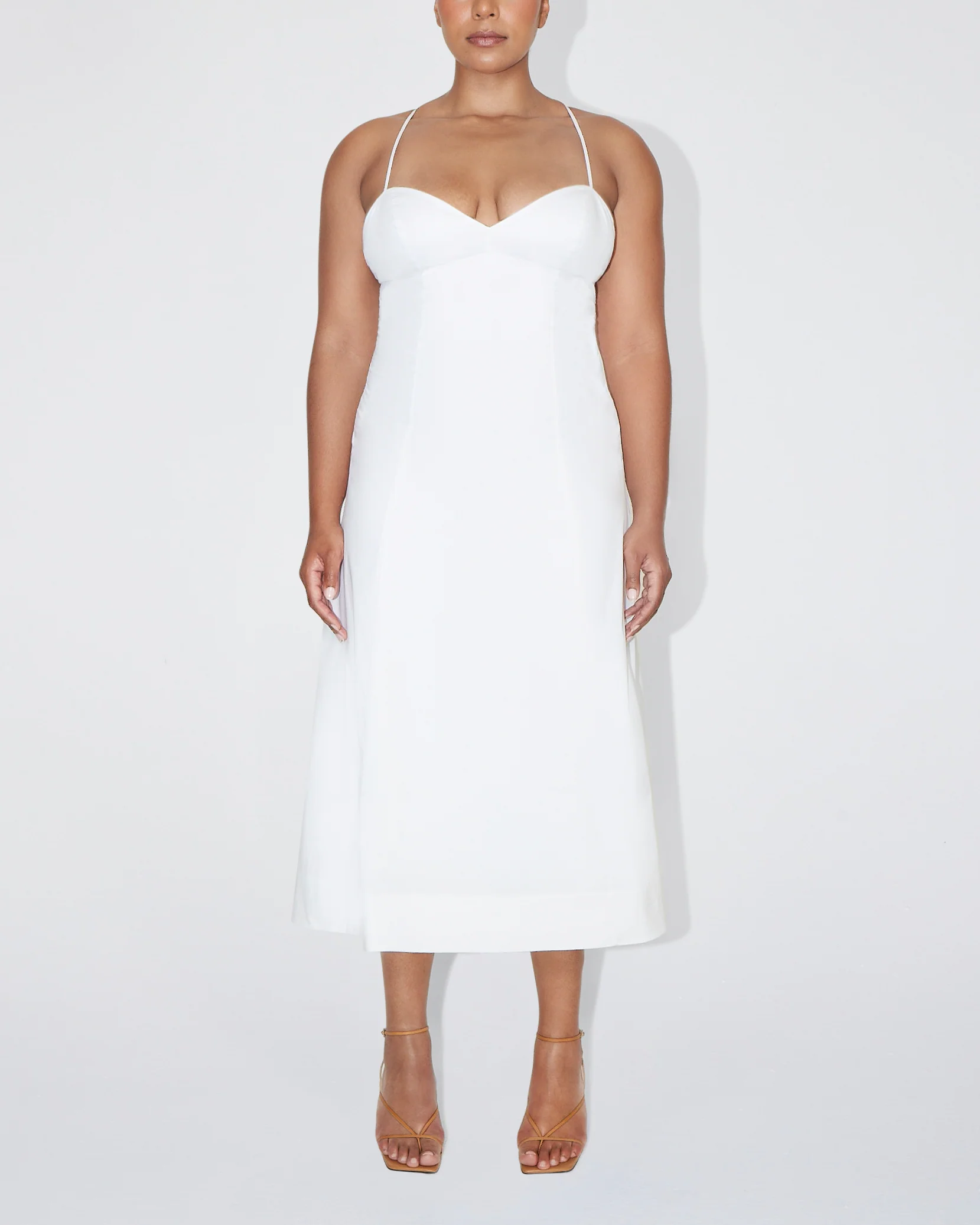 Poplin Low Back Midi Dress | White - Image 3