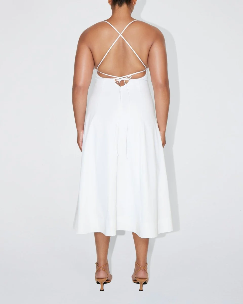 Poplin Low Back Midi Dress | White - Image 5