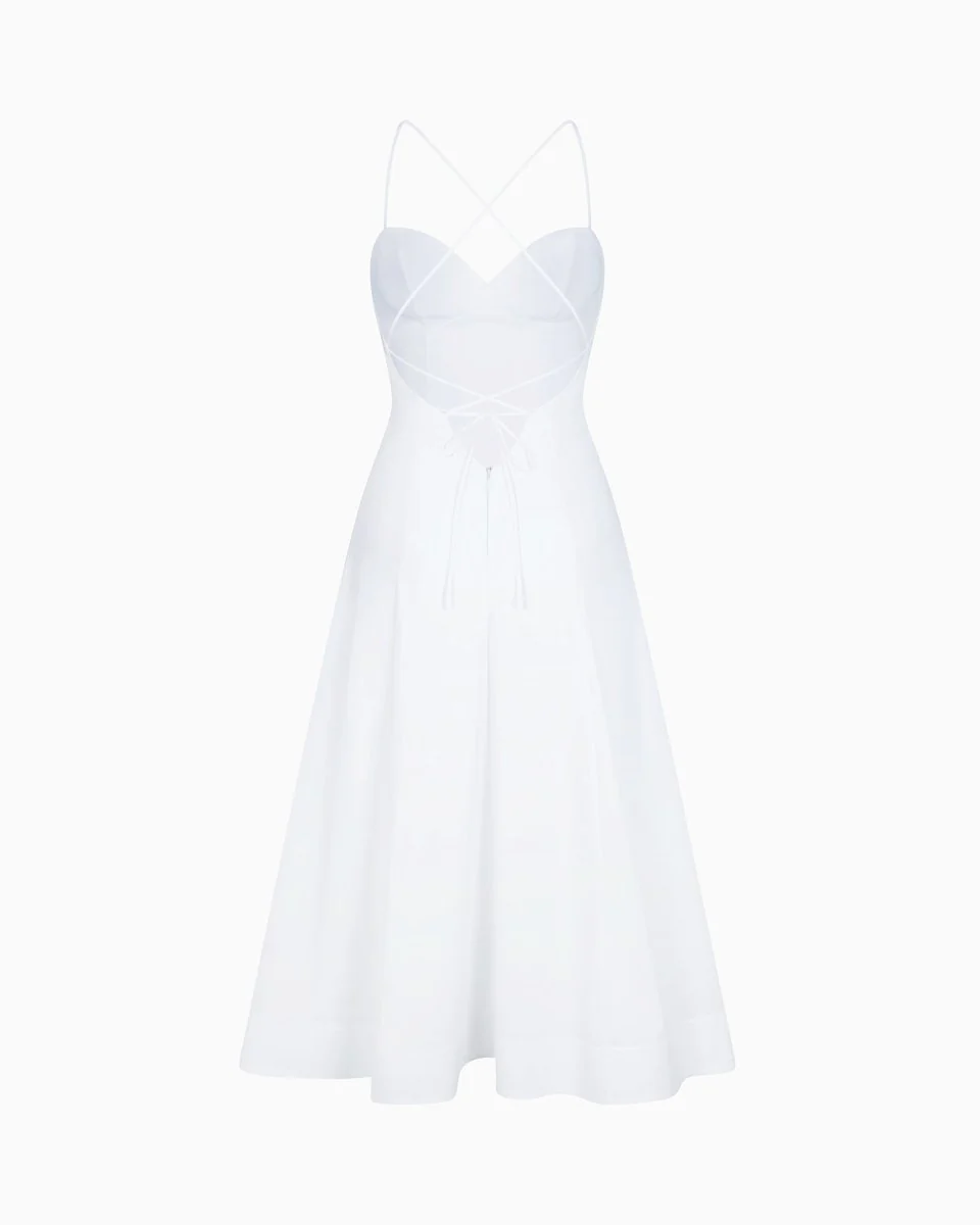 Poplin Low Back Midi Dress | White - Image 6