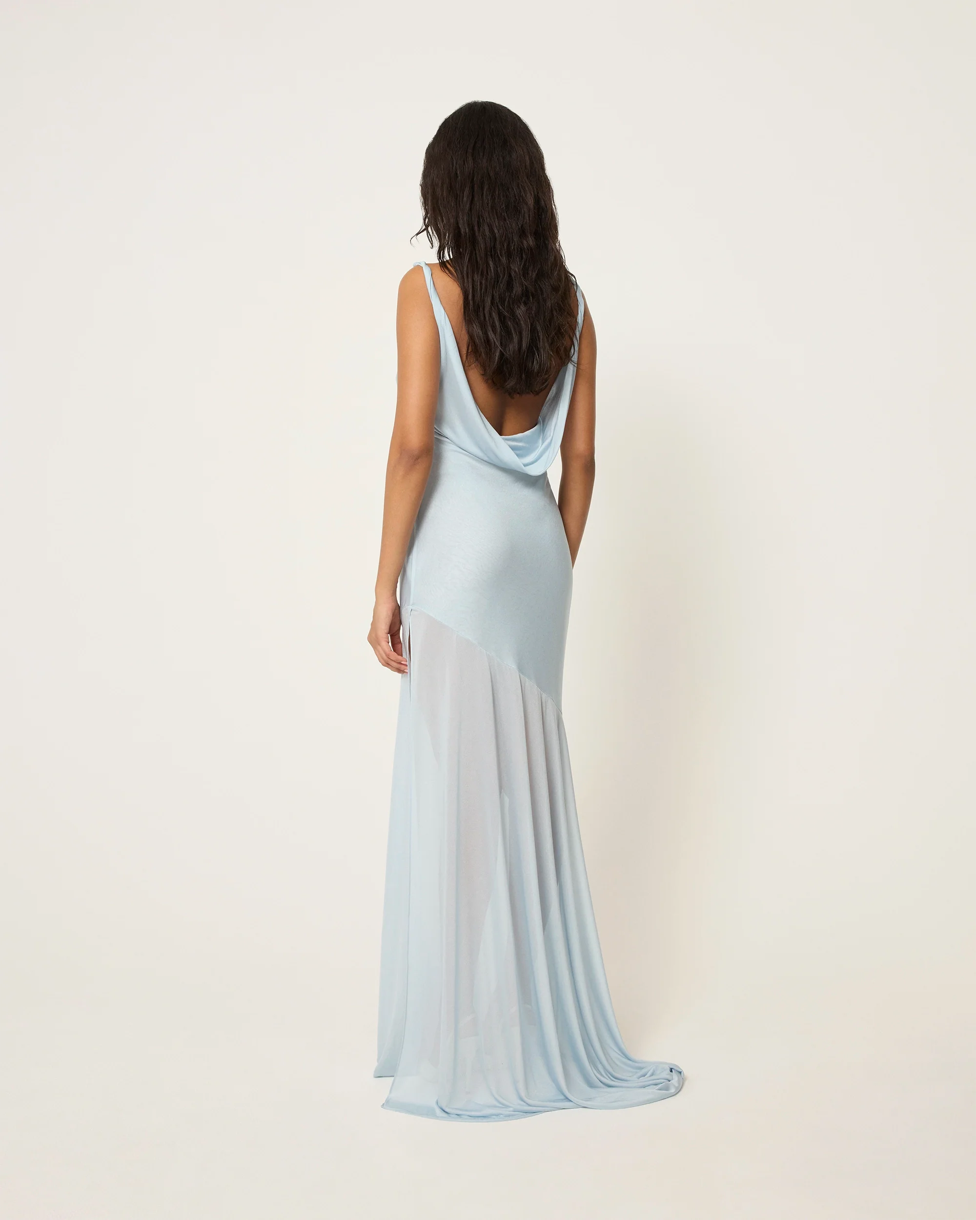 Sheer Draped Long Dress | Lt Blue - Image 4