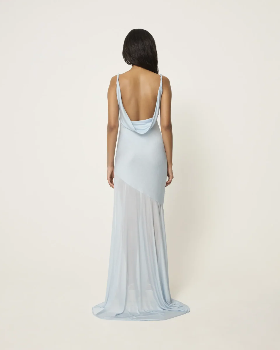 Sheer Draped Long Dress | Lt Blue - Image 5