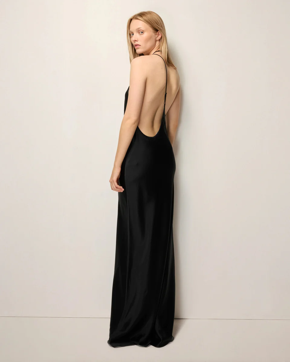 Silk Asymmetric Bias Gown | Black - Image 7