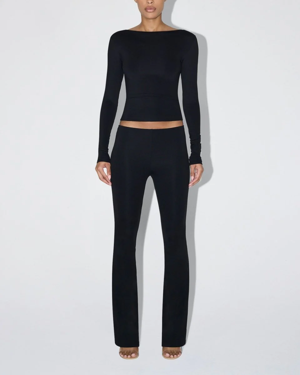Smooth Stretch Boat Neck Long Sleeve | Black - Image 4