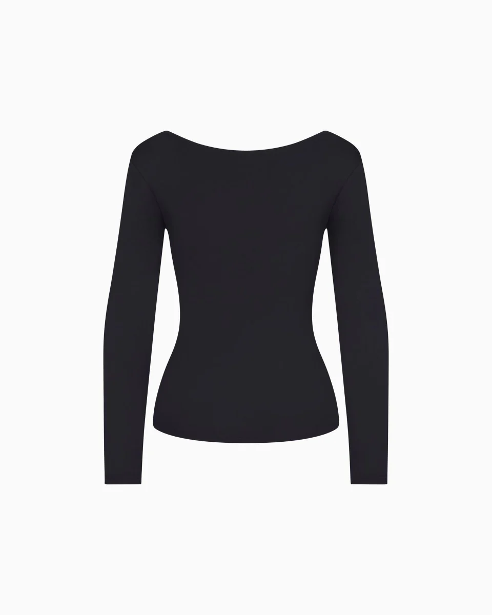 Smooth Stretch Boat Neck Long Sleeve | Black - Image 6