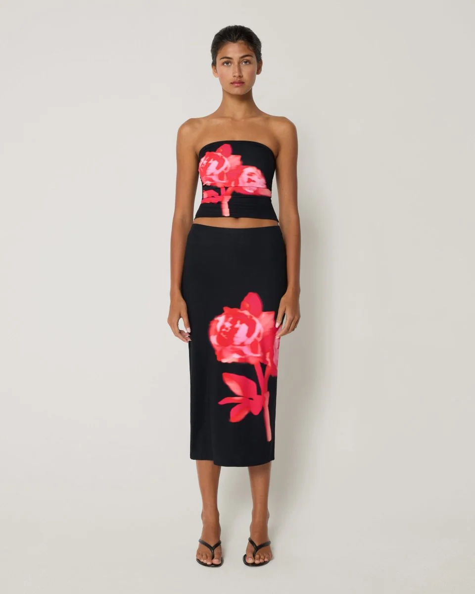 Smooth Stretch Midi Skirt | Black Peony - Image 3