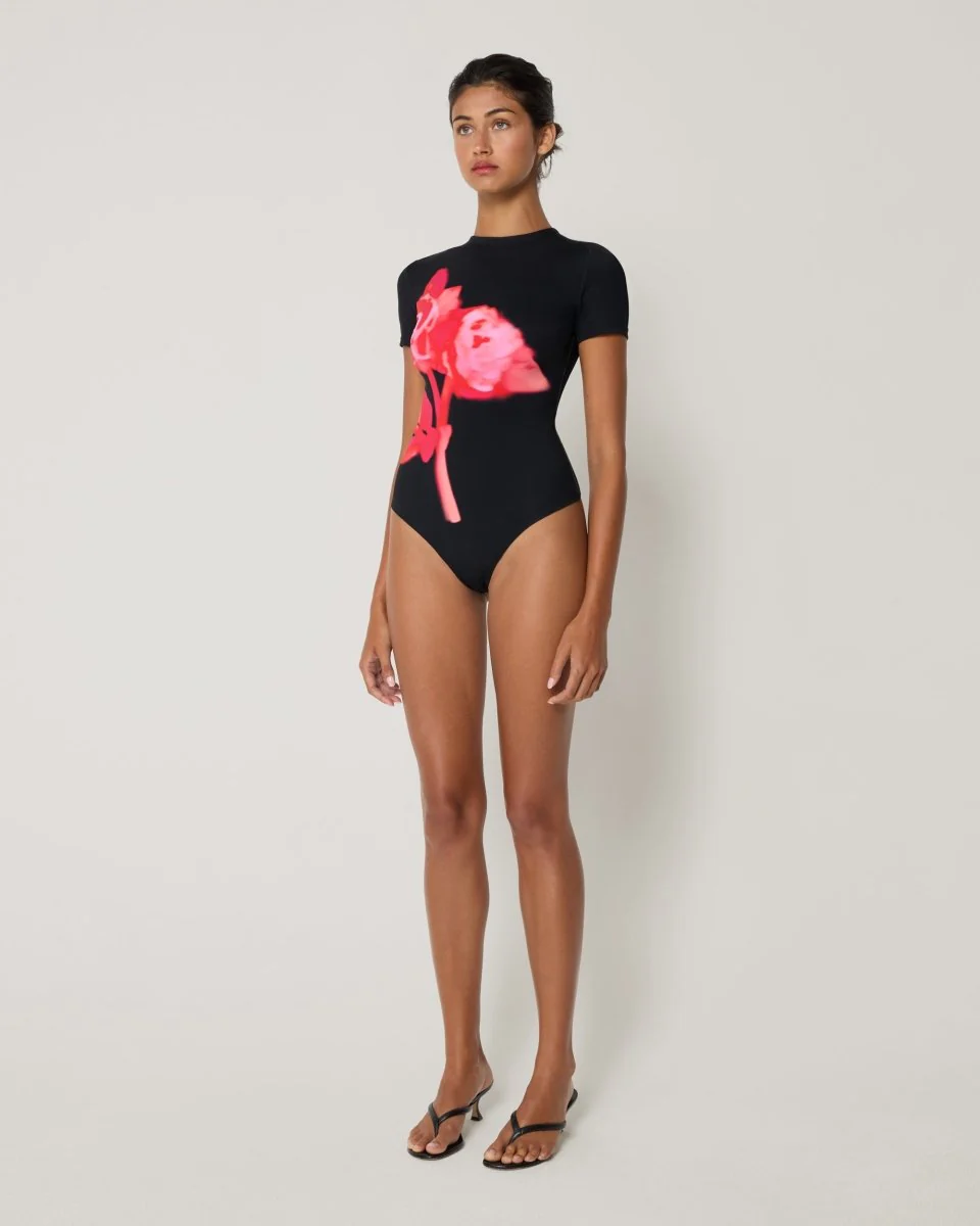 Smooth Stretch Open Back Bodysuit | Black Peony - Image 3