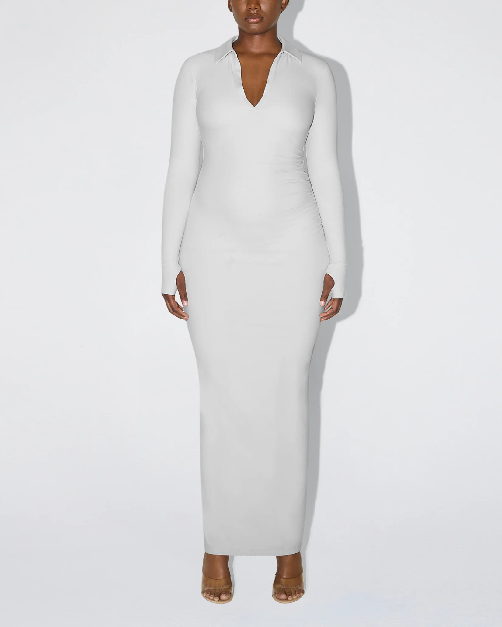 Smooth Stretch Ruched Maxi Dress | Light Grey - Image 3
