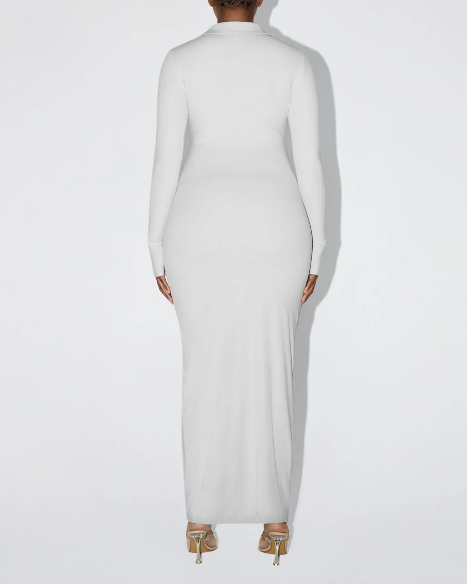 Smooth Stretch Ruched Maxi Dress | Light Grey - Image 5