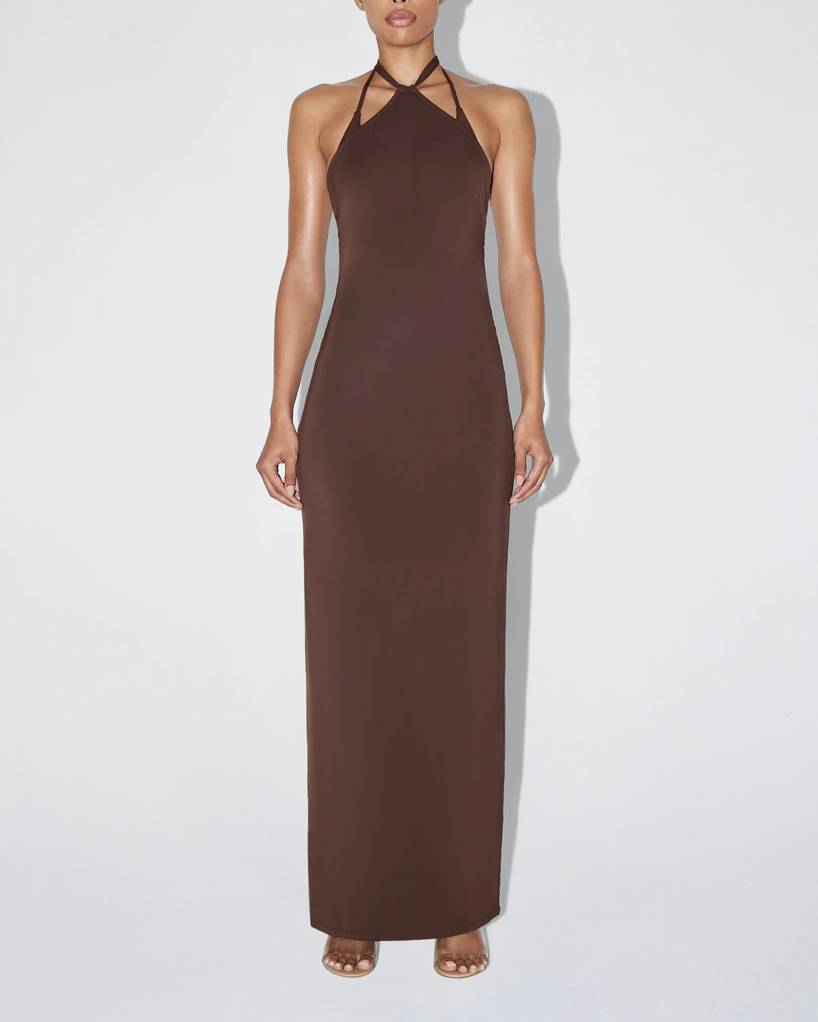 Soft Stretch Halter Maxi Dress | Chocolate - Image 3