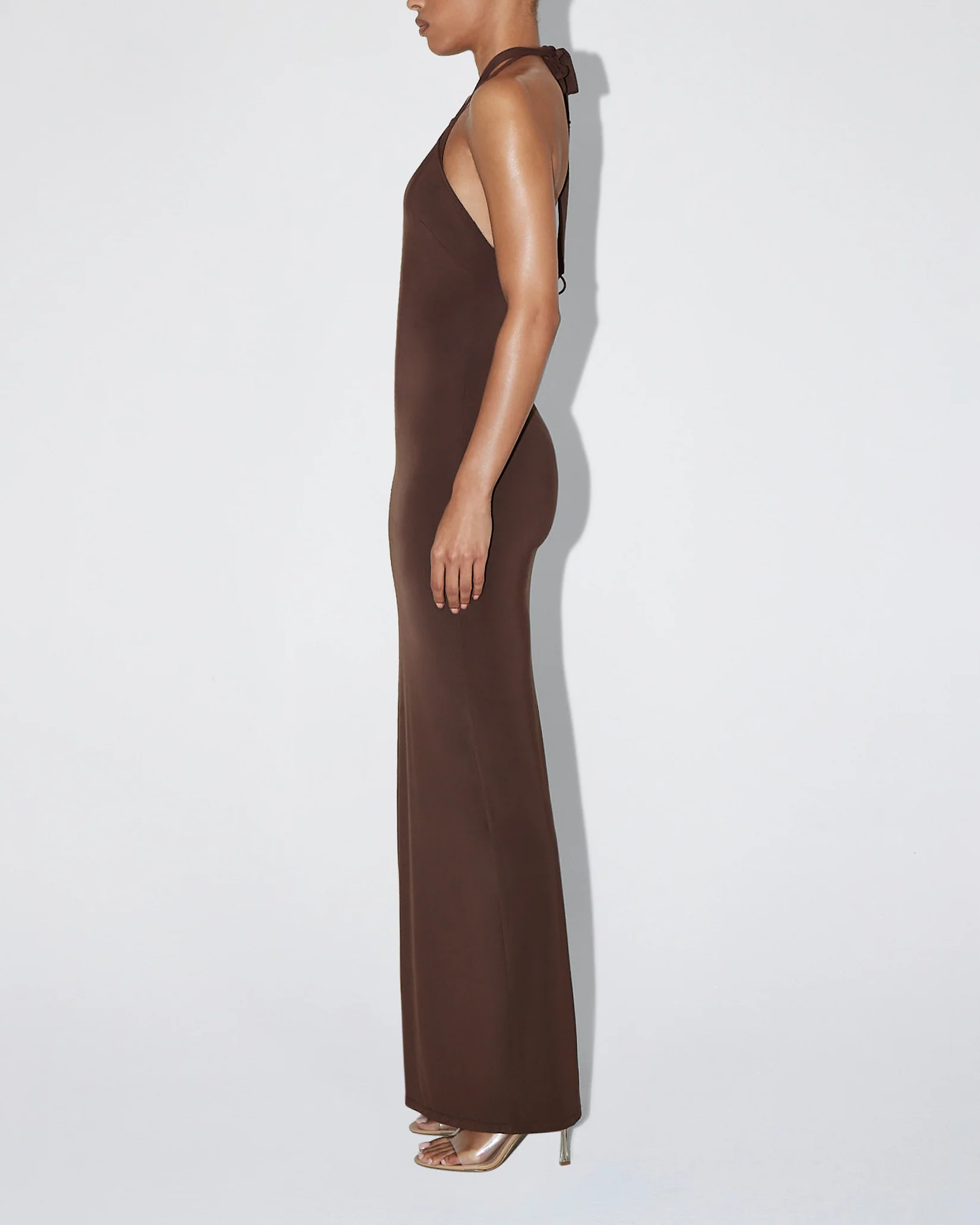 Soft Stretch Halter Maxi Dress | Chocolate - Image 4