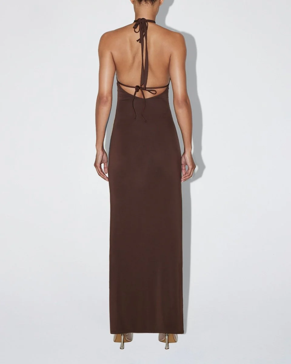 Soft Stretch Halter Maxi Dress | Chocolate - Image 5