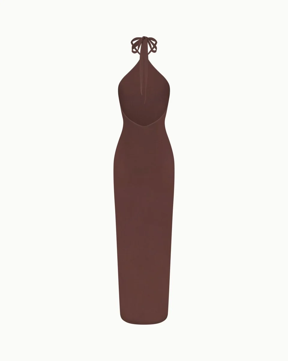 Soft Stretch Halter Maxi Dress | Chocolate - Image 6