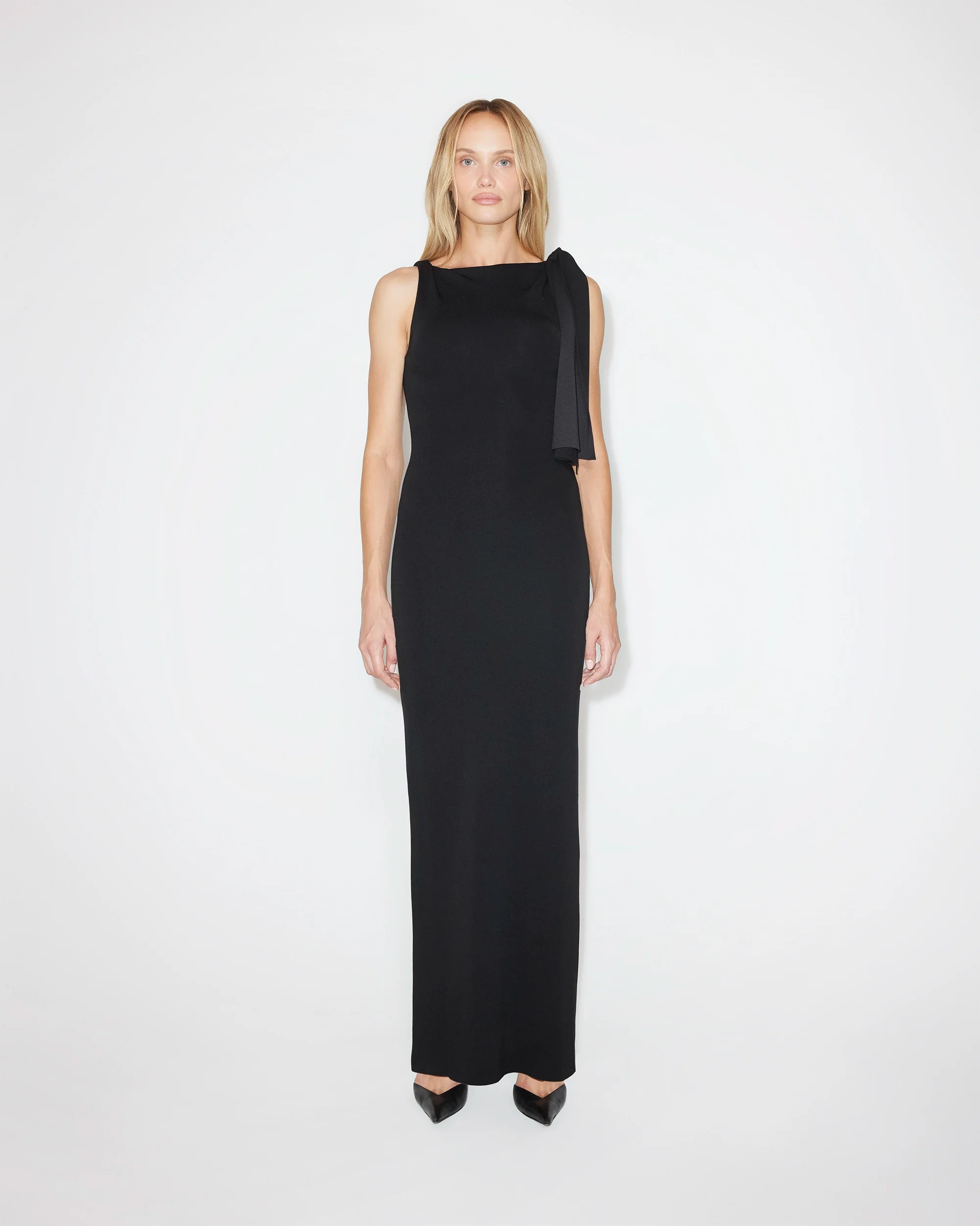 Sueded Stretch Knotted Maxi Dress | Black