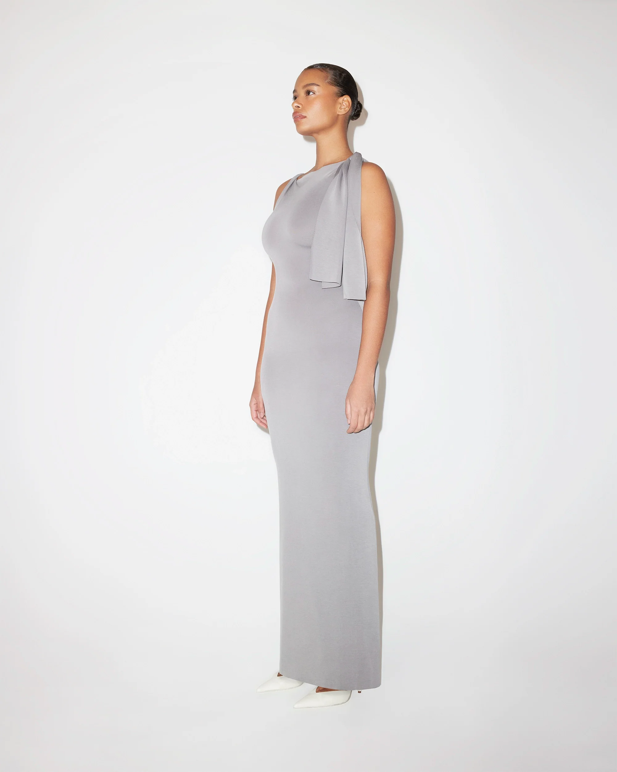 Sueded Stretch Knotted Maxi Dress | Steel Grey - Image 3