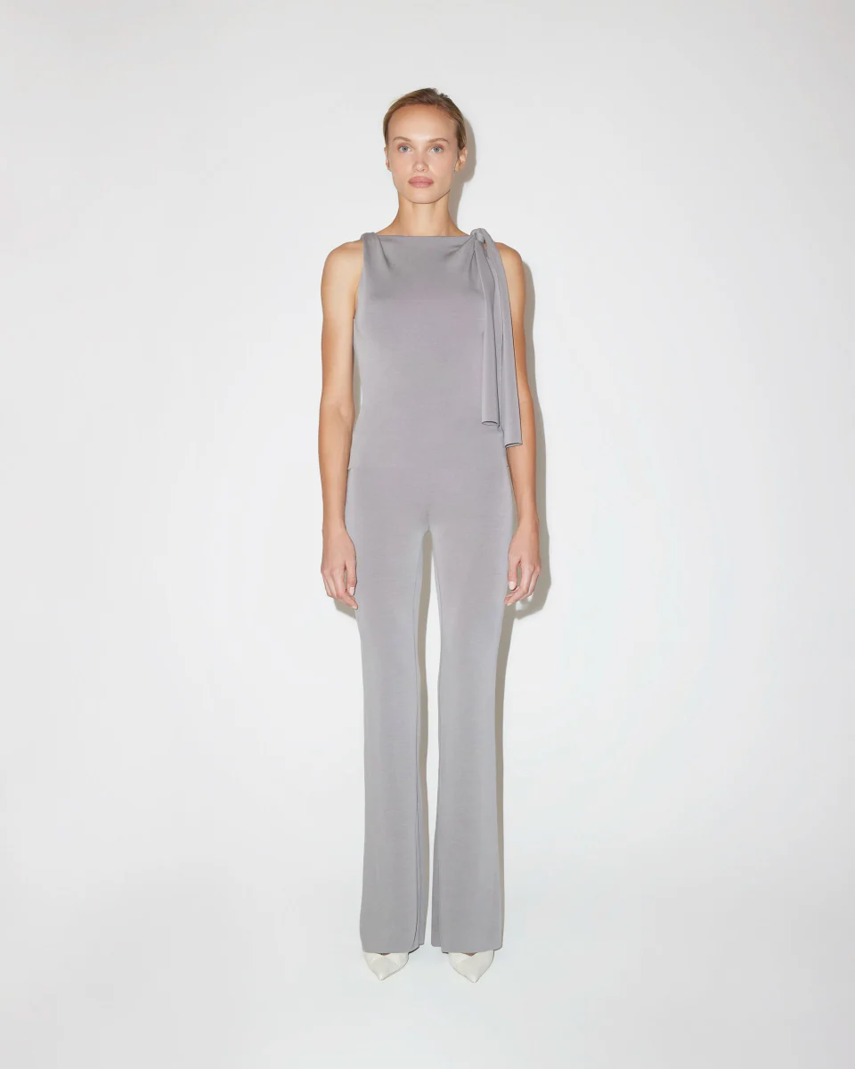Sueded Stretch Knotted Top | Steel Grey