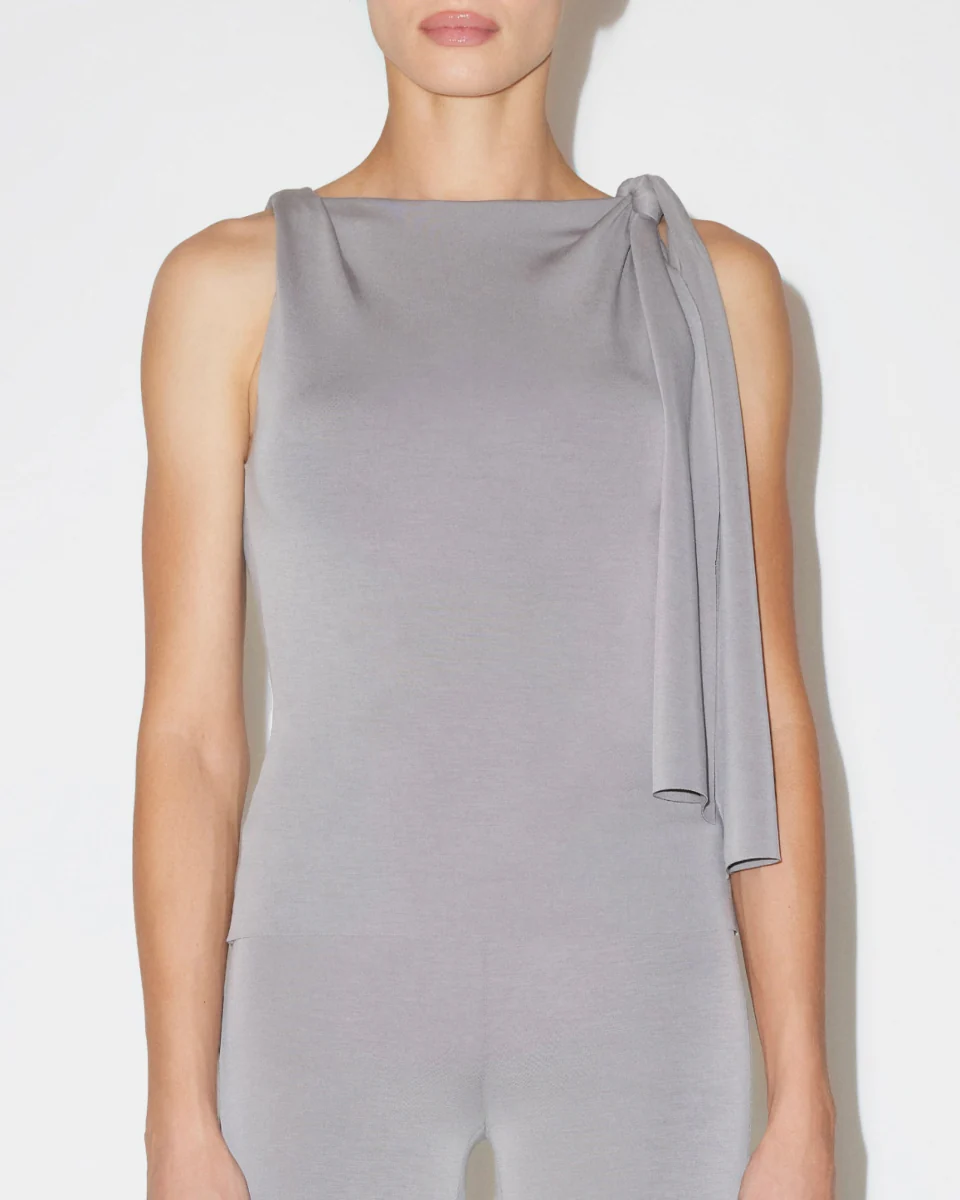 Sueded Stretch Knotted Top | Steel Grey - Image 2