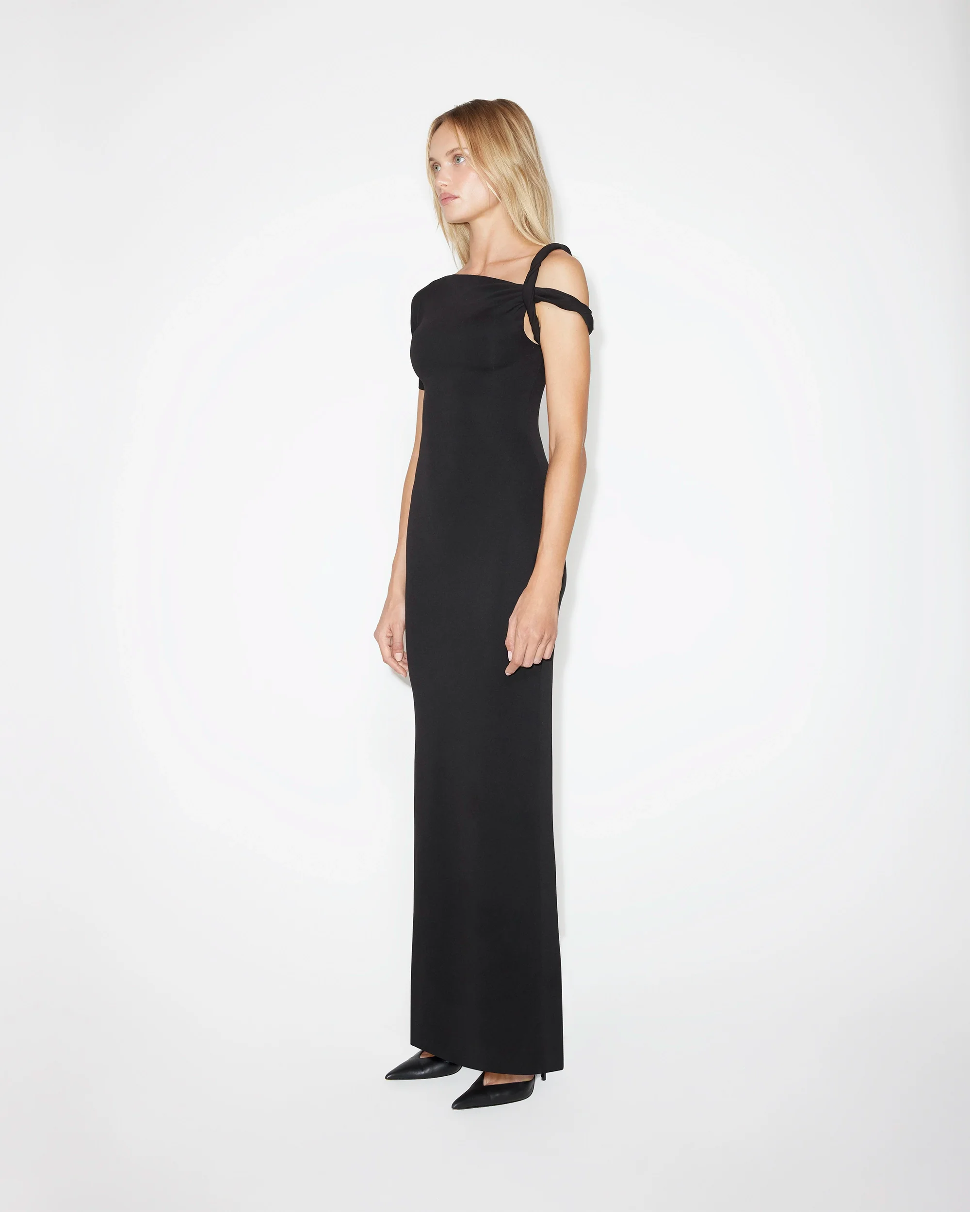 Sueded Stretch Twist Maxi Dress | Black - Image 3