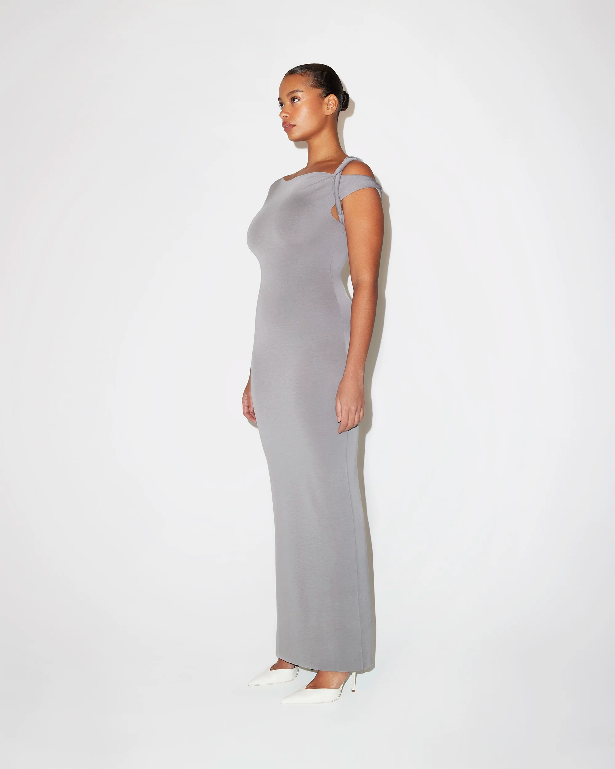 Sueded Stretch Twist Maxi Dress | Steel Grey - Image 3